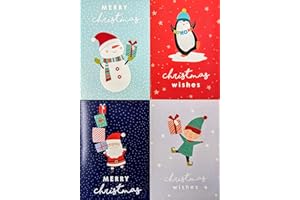 YLAB 32 Mini Christmas Cards for Kids – 4 Cute Designs – Small Xmas Cards with Envelopes – School Christmas Cards for Boys & Girls – Santa, Snowman, Penguin & Elf – 8.5 x 6 cm