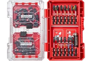 Geinxurn Coffret de 62 Embouts de Vissage en Acier S2 Magnétique, (TX-, TR-, PZ-, PH-, SL-, Hex-) Emoubut pour Tournevis Visseuse aux Chocs, Tige Hexagonale 1/4", et Porte-embouts avec Boîte de Rouge