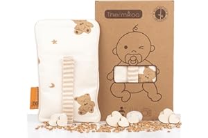 Thermikoa Cuscino Coliche Neonato Termico Fascia Regolabile Microonde con Semi Naturali Borsa Acqua Calda Arietta Colichetta Neonati Lavabile Sicuro Morbido per Pancia Gas (Orsetti Senza Profumo)