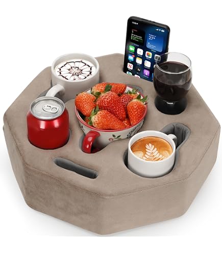 Porte-gobelet De Canapé Amovible Lavable - Coussin Velours Avec Plateau Café Gris