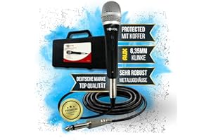 TronicXL - Set di microfono dinamico con valigetta, cavo lungo 5 m, connettore jack da 6,35 mm, microfono universale per cantare, moderazione, palcoscenico, karaoke, matrimonio, canto