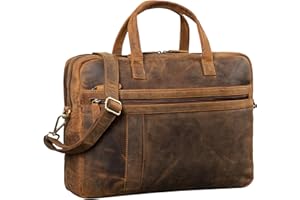 STILORD 'Conrad' Porte-Documents d'affaires Cuir Vintage Sacoche Business pour Ordinateur 15,6 Pouces Sac à Bandoulière d'Epaule