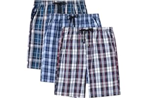 MoFiz Hombre Pantalón Corto de Pijama Casual Shorts a Cuadros de Algodón con Bolsillos