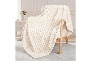 Exclusivo Mezcla Extra Large Soft Fleece Throw Blanket, 127x178 CM Stylish Jacquard Throw Blanket for Couch, Fuzzy Cozy Lightweight for All Season, Ivory