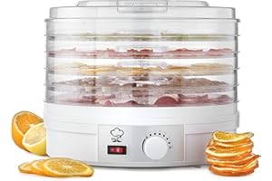 MisterChef Déshydrateur alimentaire alim pro, 250W Blanc, 5 gds plat. - Nett. facile - Thermo régl facile - Sans BPA - Snacks sains: chips de ban., viand. séch.