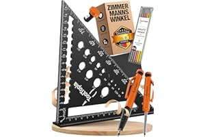 ‎TOOLTOPIA Zimmermannswinkel 180mm – Präzises Anschlagwinkel Set mit Tieflochmarker, Exakter 90 Grad Tischlerwinkel als Werkzeug für Holzbearbeitung, Metall & mehr, Geschenk für Zimmerer, Schreiner & Heimwerker