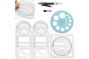 OTTYMO Geometrie Set mit Zirkel Lineal aus Kunststoff Lineale mit Kreisschablonen Multifunktionales Quadratisches Kreisförmiges Geometrisches Lineal Zirkel Set Transparent Lineal Set für Studenten