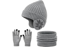Cheerful Mario 3-8 Año Set de Gorro y Bufanda Niño Invierno Gorro Lana con Orejeras Braga de Cuello Forro Polar
