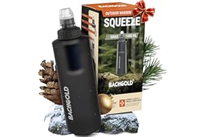 Bachgold® Squeeze Filtro Agua Supervivencia – Ultraligero Botella con Filtro de Agua (gris) con 500L Capacidad | Elimina Bacterias, Virus y Microplásticos | para Camping, Emergencia (Gris 1000ml)