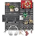 Caossuixin 24 IN 1 Pegboard Combination Kit, Wall Organiser with 4 Tiles 30x30cm Pegboards with 22 Pieces Accessories for Room Storage, Crafts Organization, Ornaments Display, Peg Board (Black)