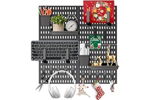 Caossuixin 24 IN 1 Pegboard Combination Kit, Wall Organiser with 4 Tiles 30x30cm Pegboards with 22 Pieces Accessories for Room Storage, Crafts Organization, Ornaments Display, Peg Board (Black)