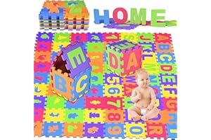 GOLDGE 72PCS Puzzle Tapis Mousse, Très Résistant pour Enfants, Jeu pour Bébé, Non Toxique, Alphabets & Chiffres, EVA Multicolore