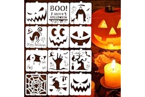 LEKABEE 12 pezzi Halloween Stencils, riutilizzabile Happy Halloween Ghost Bat Witch Pumpkin Templates per la pittura su legno DIY Crafts Halloween Decorations