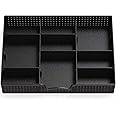 Xacton 3 Slot Drawer Organizer With 9 Adjustable Dividers Multi-Functional Storage Tray Stackable Drawer For Vanity,Home,Office Accessories Black(Pack Of 1,Acrylonitrile Butadiene Styrene),Stationery