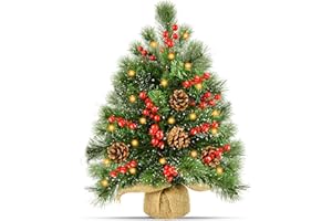 Bilivry Mini choinka 50 cm: mała choinka 50 cm/20 cali, choinka LED na stół ze światłem, mała sztuczna choinka, dekoracja świąteczna