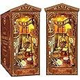 Book Nook Kit, DIY Dollhouse Booknook, Book Nook Miniature Kit for Bookshelf Insert Decor Crafts for Adults Teens, 3D Wooden Puzzle Bookends with Sensor Led Light (Magic Book House)