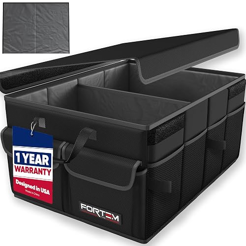FORTEM Boot Organiser For SUV Car Boot Organiser, Foldable Storage, Car Accessories for Women Men, Collapsible Multi Compartment, 600D Oxford, Non Slip Bottom, Securing Straps, Soft Cover (45L)
