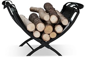 ‎RELAXDAYS Relaxdays Kosz na drewno kominkowe z torbą do przenoszenia, składany, ze stali, składany stojak na gazety, wys. x szer. x gł.: 32 x 43,5 x 32 cm, czarny