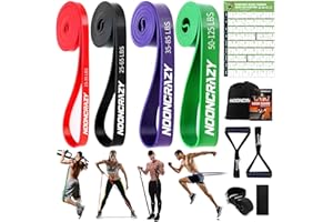nooncrazy Resistance Bands Set, Pull Up Assistance Bands 4 Different Levels with Handles & Door Anchor & Training Poster, Gym Bands for Strength Training, Yoga, Muscle Toning for Men and Women