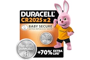 DURACELL 2025 litowe baterie pastylkowe 3V 2-pak; Do 70% dłuższe działanie; Do kluczy zbliżeniowych, zegarków sportowych i gogli 3D; Opakowanie bezpieczne dla dzieci