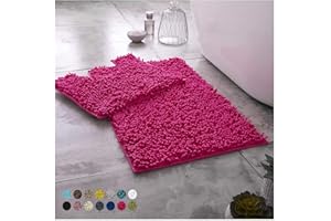 Lions Luxury 2 Piece Loop Bath Mats for Bathroom - Non Slip Chenille Bath Mat Set Rugs, Extra Soft with Water Absorbent Pedestal Bathmat Shower Toilet Mat, Fucshia