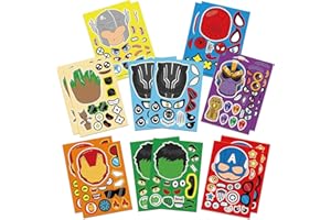 AZXNDY 16 Sheets Superhero DIY Stickers for Kids,Make Your Own Personalized Cartoon Stickers for Kids,Match Make a Face Art Crafts Suitable for Birthday Party Supplies Gifts