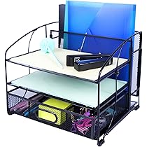 Organizzatore Da Scrivania Con 3 Cassetti - Rete Metallica, Nero, 35x30x28 Cm, Per Ufficio O Casa - Foto 10