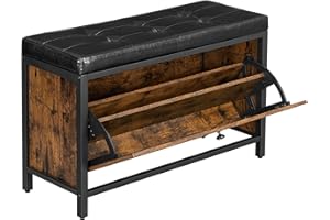 ‎VASAGLE VASAGLE Ławka na buty, wyściełany organizer na buty z klapką, szafka na 6 par butów, stalowa rama, wzornictwo przemysłowe, vintage brązowo-czarny LSB049B01