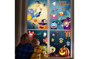 Xnova 10 Feuilles Halloween Decoration Fenêtre Autocollants PVC Double Face Stickers, Autocollant Fenetre Statiques Sorcière, Citrouille, Chauve-Souris Sticker(multicolore)