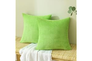 EMEMA Corduroy Granule Cushion Covers Decorative Throw Pillow Covers Square Soft Pellets Solid Pillowcase for Sofa Bedroom Green 16x16 Inch 2 Pieces