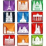 Berkin Arts 12 pezzi di magneti per frigorifero in vetro cristallo quadrato, forte magnetico, adesivi frigo Edifici europei G