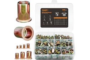 HANGLIFE Kit di Assortimento Rivetti Filettati (240 Pezzi) - Inserti Filettati - Dadi per Rivetti Metrici M3 M4 M5 M6 M8 M10 M12, a Testa Piatta, Zincati, in Acciaio al Carbonio con Corpo Zigrinato