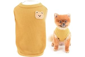 SMALLLEE_LUCKY_STORE Carino orso waffle maglia canotta cucciolo t-shirt per cani di piccola taglia gatti ragazzo ragazza maglietta elastica gilet Yorkie Chihuahua Pet vestiti estivi, giallo, M