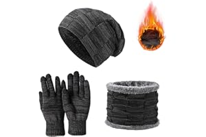 JXCTNNU Set de Bufanda, Gorro y Guantes Invierno Termicos 3-in-1 Conjunto de Punto Bufanda Calentadores Beanie Gorro Táctiles Guantes para Mujeres y Hombres