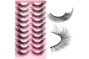 ULIYA Pestañas Postizas 10 Pares 8D Naturales Cat Eye Lashes Mullidas D Curly Russian Strip Lashes Rizadas Gruesas Fox Eye Lashes Negras Profesionales Reutilizables de Pestañas Postizas (HLY05)