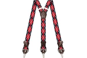 Kohentact Tirantes para Hombre con Clip y Botón, Incluye 6 Botones, Ancho de 3.5 cm en Forma de Y para Alturas Hasta 200 cm, Acero Inoxidable, Rango de Ajuste de Elasticidad Extra Grande