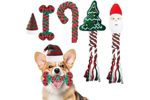 Axlyca 5 Pezzi Giochi Natalizi per Cani e Cappello Natalizio, Natale Giochi Animali Masticare, Giocattolo Corda Cani Natale Stridulo, per Cucciolo Cane Medio Cane Grande