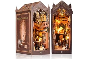 SURUIM Book Nook Kit DIY Puppenhaus Holz Haus, 3D Holzpuzzle mit Sensor-LED – DIY Bücherecke Fantasy Bibliothek,Diorama & Bücherregal Deko für Erwachsene Teens(Magic House-2)