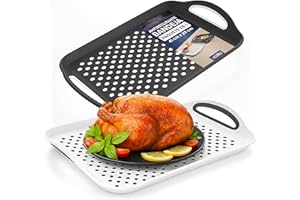 VOLILA Bandejas para Servir Comida, Paquete de 2 Unidades Bandeja Antideslizante (41 x 29 x 4,5 cm) Bandeja Negra y Blanco con Forma Rectangular, Bandeja Comida con Mangos para Servir Comidas y Bebidas