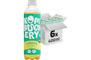 ‎KOMBUCHERY KOMBUCHERY® Ingwer Raw Kombucha BIO | 6 x 400ml Flaschen | Fermentierter Tee mit lebenden Darm-Kulturen | Zuckerarm & Kalorienarm | Unpasteurisiert, Vegan, Nachhaltig, Testsieger