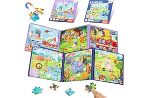 WDMIYA 2 PCS Magnetic Puzzles for 3 4 5 Year Olds, Educational Toys Animals Magnetic Games Puzzle Books, Travel Toys for Toddlers on Plane, Birthday Gifts for Girls Boys