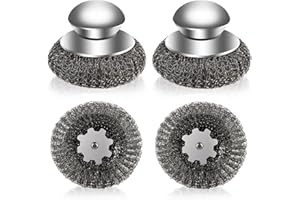 FONYET Szczotka do szorowania z wełny stalowej, 4 sztuki, gąbka stalowa, gąbka do czyszczenia naczyń, żeliwnych garnków do zupy, patelni, grilla itp