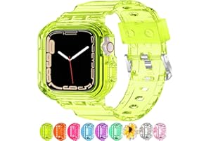 XYF Compatible with Crystal Clear Apple Watch Bands 45mm 44mm 46mm 42mm 41mm 40mm 38mm 49mm Bumper Protective Case for Women Men Jelly Sport Band for iWatch Ultra 2/1