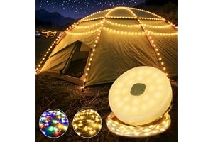 Camping Fairy Lights Retractable Reel, 10M Rolled RGB Tent String Lights USB-C Rechargeable with Emergency Power Bank, 14 Lig