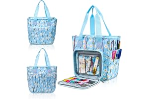 JOZEA Sac de rangement pour fil à tricoter, sac de rangement portable pour fils, sac fourre-tout, trousse de crochet, crochets et aiguilles, boules de fil, projets et couture (abeille)