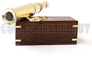 NAUTICAL REPLICA HUB 14" Handheld Nautical Three Fold Brass Telescope Maritime Wooden Box Navigation