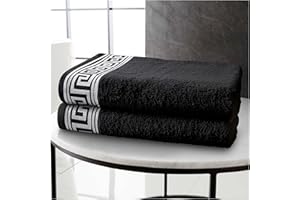 GC GAVENO CAVAILIA 500 GSM Jumbo Bath Sheets 2Pk, Quick Drying Towel, Greek Border 2x Super Jumbo Bath Sheet Towels Extra Large, (80x170 cm) Bath Sheets Large, Egyptian Cotton Black Towels Set
