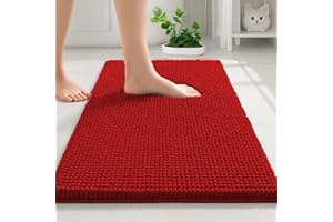 DTXDTech Bathroom Mat 40 x 60 cm, Non Slip Bath Mat, Chenille 40x60 Toilet Rug, Soft and Absorbent Bath Mat for Bathroom, Bedroom, Kitchen (Red)