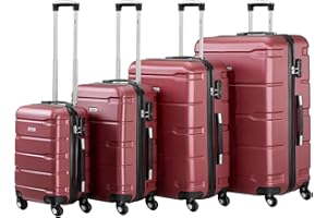Zelsius 4 Piece Luggage Set, red | ABS Hard Shell Suitcase Set with Combination Lock, 4 Wheels and Inner partition | suitcases with Wheels Lightweight Luggage Set, Travel Luggage Set