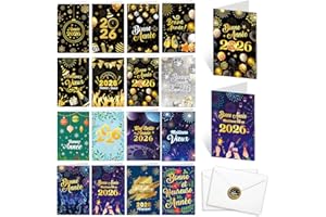 DPKOW Français Nouvel An 2026 Cartes de Vœux avec Enveloppe, 16 Différentes Bonne Année Cartes Meilleur Voeux Nouvel an Postales Cartes pour Parents Amis Collègues Voisins Professeur